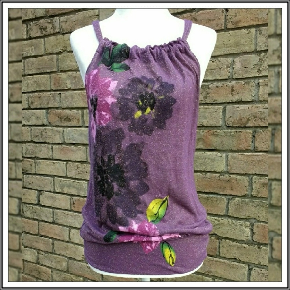 Charlotte Russe Purple Glittery Floral Top